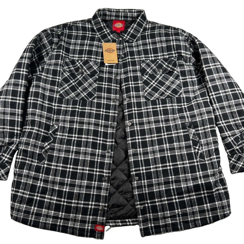 Dickies Mens Oversized Black White Plaid Quilted Flannel Lined Jacket L J3370PF